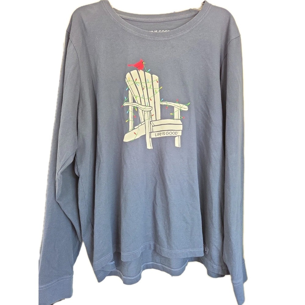 Life is Good Dark Blue Graphic Cardinal Long Sleeve Crew Neck Women's TShirt 3XL